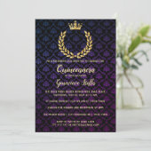 Shiny Gold Crown Quinceanera Uitnodiging (Staand voorkant)