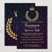 Shiny Gold Crown Quinceanera Uitnodiging (Voorkant / Achterkant)