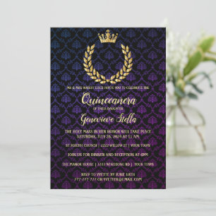 Shiny Gold Crown Quinceanera Uitnodiging