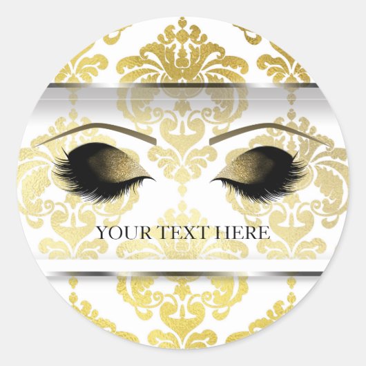 Shiny Gold Damask Glam Makeup Eyelashes Ronde Sticker (Voorkant)