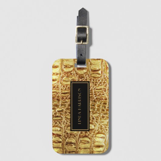 Shiny Gold Designer Alligator Crocodile Skin Bagagelabel (Voorkant (verticaal))