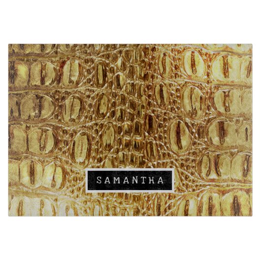 Shiny Gold Designer Alligator Crocodile Skin Snijplank (Voorkant)