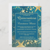 Shiny Gold en Blue Quinceanera Invitation Kaart (Voorkant)