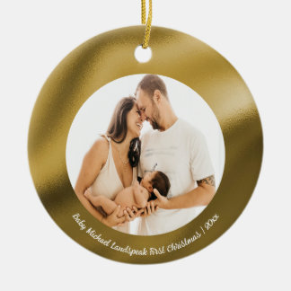 Shiny Gold Foil, Baby 1e kerst Keramisch Ornament