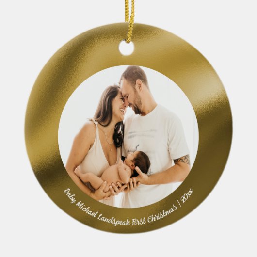 Shiny Gold Foil, Baby 1e kerst Keramisch Ornament (Voorkant)