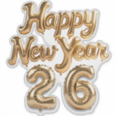 Shiny Gold Foil Balloon Happy New Year  Sticker (Voorkant)