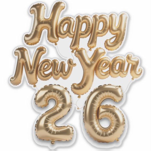 Shiny Gold Foil Balloon Happy New Year  Sticker (Voorkant)