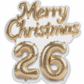 Shiny Gold Foil Balloon Merry Christmas Sticker (Voorkant)