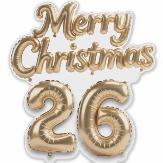 Shiny Gold Foil Balloon Merry Christmas Sticker (Voorkant)