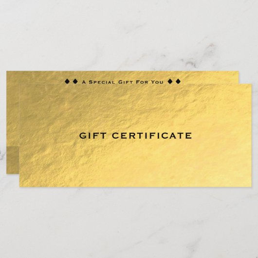 Shiny Gold Golden Ticket Glam Gift Certificate (Voorkant / Achterkant)