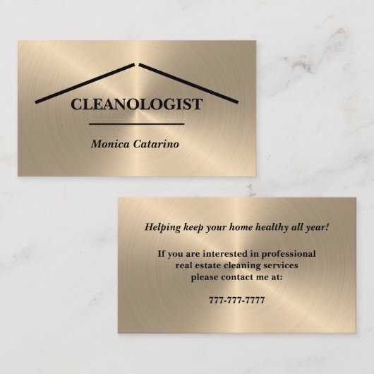 Shiny Gold Minimal Pro Home Cleaning Visitekaartje (Voorkant / Achterkant)