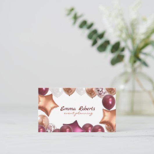 Shiny Gold Paars Balloons Visitekaartje (Staand voorkant)
