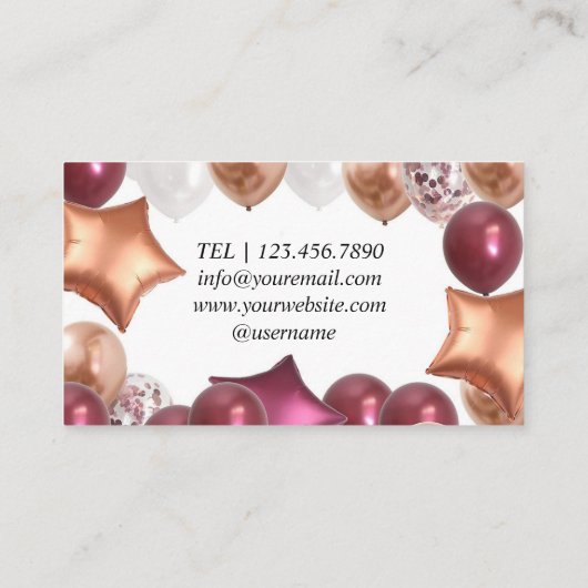 Shiny Gold Paars Balloons Visitekaartje (Achterkant)