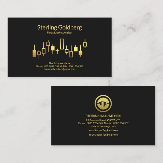Shiny Gold Stock Exchange Graph Forex Dealer Visitekaartje (Voorkant / Achterkant)