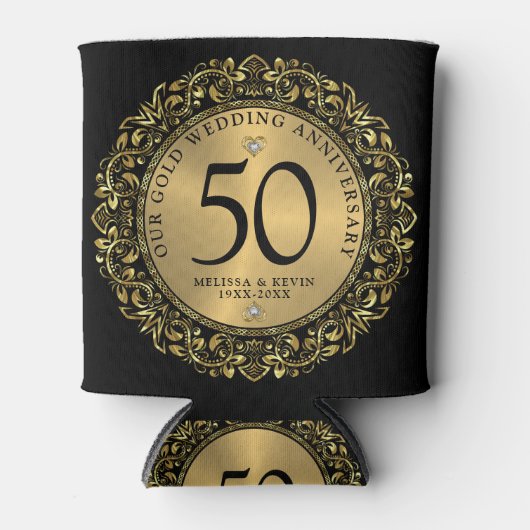 Shiny Gold Swirls Circle Lijst 50e bruiloft Blikjeskoeler (Voorkant)