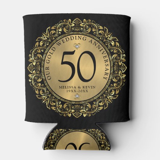 Shiny Gold Swirls Circle Lijst 50e bruiloft Blikjeskoeler (Achterkant)