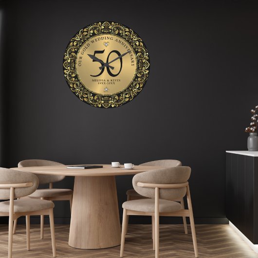 Shiny Gold Swirls Circle Lijst 50e bruiloft Grote Klok