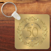 Shiny Gold Swirls Circle Lijst 50e bruiloft Sleutelhanger (Voorkant)
