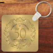 Shiny Gold Swirls Circle Lijst 50e bruiloft Sleutelhanger (Achterkant)