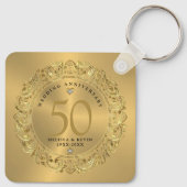 Shiny Gold Swirls Circle Lijst 50e bruiloft Sleutelhanger (Achterkant)