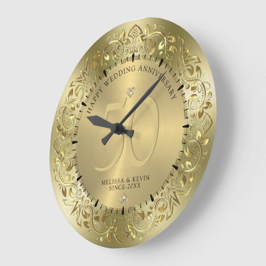 Shiny Gold Swirls Circle Lijst 50ste bruiloft Grote Klok (Hoek)
