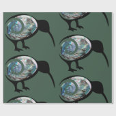 SHINY GREEN BLUE PAUA KIWI BIRD KORU NEW ZEALAND CADEAUPAPIER (Vlak)