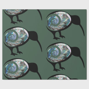 SHINY GREEN BLUE PAUA KIWI BIRD KORU NEW ZEALAND CADEAUPAPIER