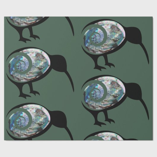 SHINY GREEN BLUE PAUA KIWI BIRD KORU NEW ZEALAND CADEAUPAPIER (Zoom)