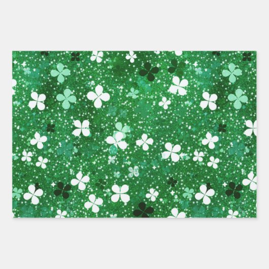 Shiny Green en Gold Shamrock Feestelijke set van 3 Inpakpapier Vel (Voorkant 2)
