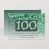 Shiny Green Glitter voor 100e verjaardag Save The Date (Voorkant / Achterkant)