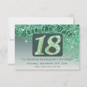 Shiny Green Glitter voor 18e verjaardag Save The Date (Voorkant)