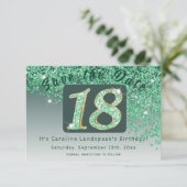 Shiny Green Glitter voor 18e verjaardag Save The Date (Staand voorkant)