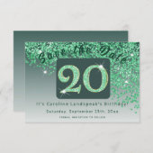 Shiny Green Glitter voor 20e verjaardag Save The Date (Voorkant / Achterkant)