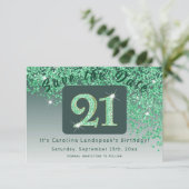 Shiny Green Glitter voor 21e verjaardag Save The Date (Staand voorkant)