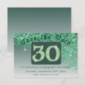 Shiny Green Glitter voor 30e verjaardag Save The Date (Voorkant / Achterkant)