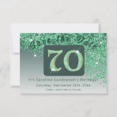 Shiny Green Glitter voor 70e verjaardag Save The Date (Voorkant)