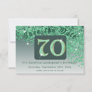 Shiny Green Glitter voor 70e verjaardag Save The Date