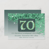 Shiny Green Glitter voor 70e verjaardag Save The Date (Voorkant / Achterkant)