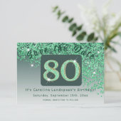 Shiny Green Glitter voor 80e verjaardag Save The Date (Staand voorkant)