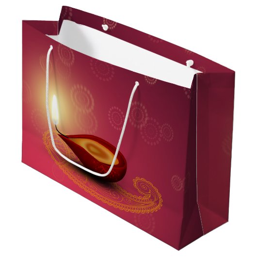 Shiny Happy Diwali Diya - Grote Gift Bag Groot Cadeauzakje (Voorkant Gekanteld)