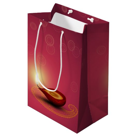Shiny Happy Diwali Diya - Medium Gift Bag Cadeauzakje (Voorkant Gekanteld)