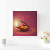 Shiny Happy Diwali Diya - Wall Clock Vierkante Klok (Huis)