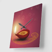 Shiny Happy Diwali Diya - Wall Clock Vierkante Klok (Hoek)