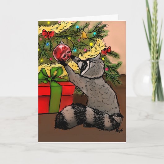 Shiny Holiday Raccoon Feestdagen Kaart (Voorkant)