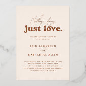 Shiny Just Love Crème Terracotta Retro Bruiloft Folie Uitnodiging (Achterkant)