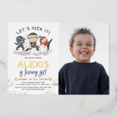 Shiny Laten we schoppen Ninja Karate Foto Verjaard Folie Uitnodiging (Voorkant)