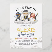 Shiny Laten we schoppen Ninja Martial Arts Verjaar Folie Uitnodiging (Voorkant)