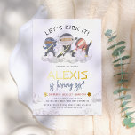 Shiny Laten we schoppen Ninja Martial Arts Verjaar Folie Uitnodiging<br><div class="desc">Voeg wat glans toe aan je verjaardagsfeestuitnodigingen met echte gouden, zilveren of rozen gouden folie! Deze klassieke en tijdloze metallic stijl zal zeker nog een niveau toevoegen aan uw uitnodigingen. Maak je klaar voor een actievolle viering met onze ninja-thema verjaardagsfeestuitnodiging. Dit dynamische ontwerp heeft een handgeschilderde waterverf van drie kleine...</div>