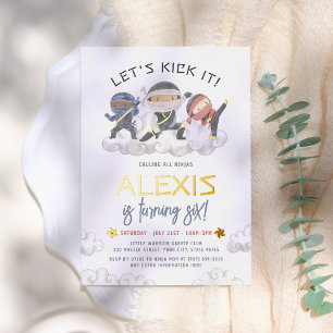 Shiny Laten we schoppen Ninja Martial Arts Verjaar Folie Uitnodiging