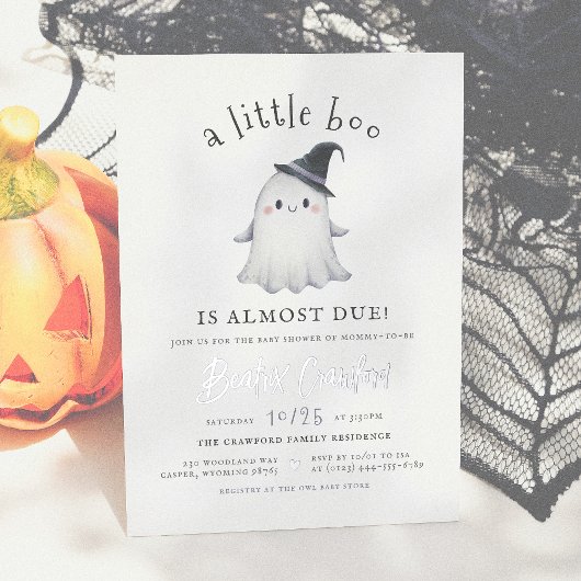 Shiny Little Boo Halloween Meisje Baby shower Folie Uitnodiging